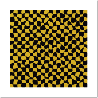 Warped Checkerboard, Black and Gold Posters and Art